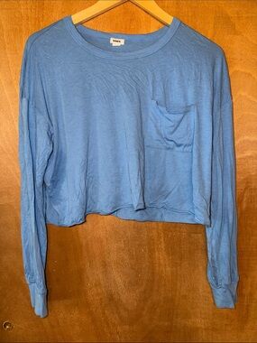 Garage Light Blue Cropped Long Sleeve Pocket Tee
